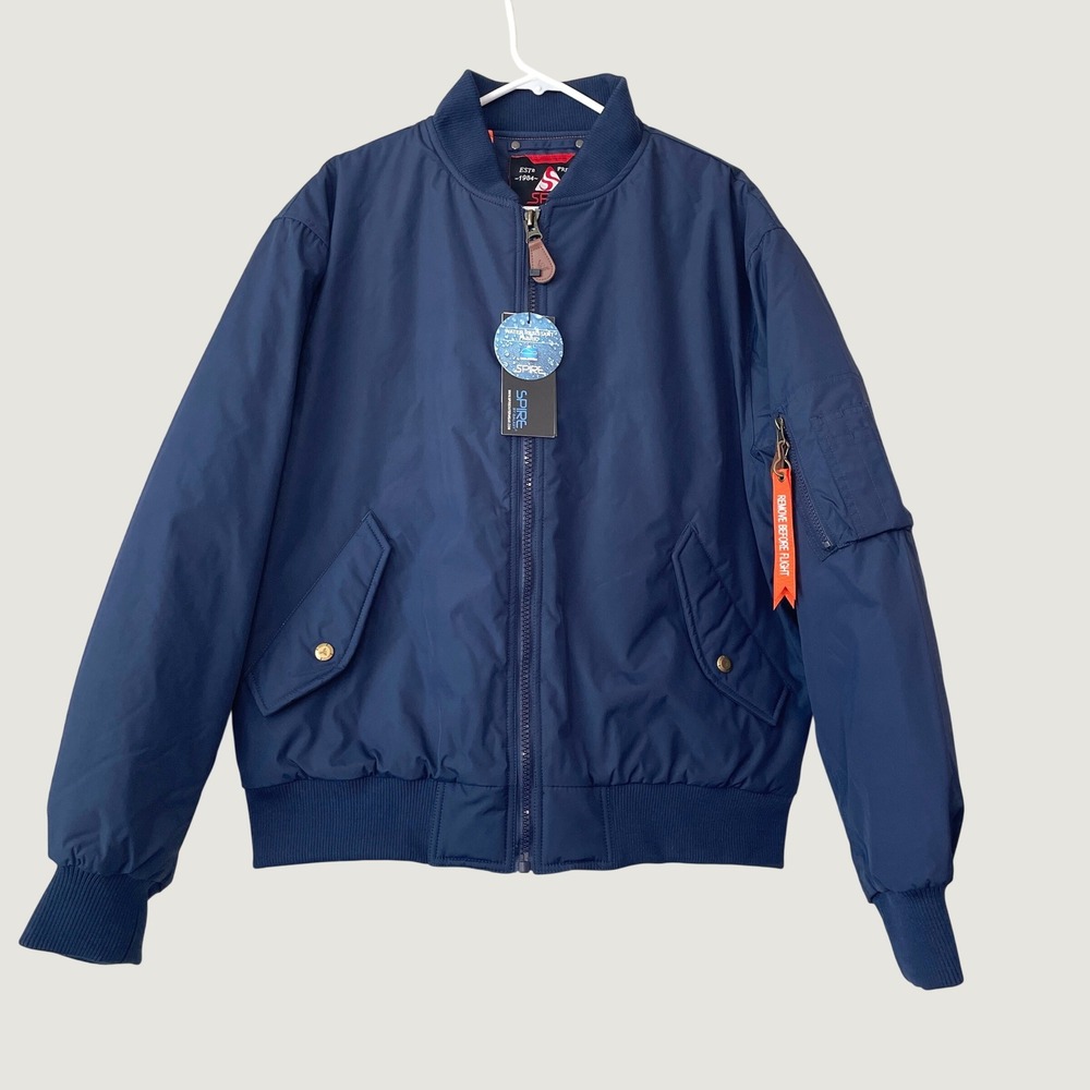 Spire by Galaxy Aviator Bomber Jacket Mens Large Navy Blue MA-1 Flight SP-2908NV